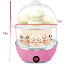 Egg Steamer, Two Layers Pink 6 Inch Diameter Plug-in Steamer for Egg, Corn, Stuffed Bun and Meal (Pink)