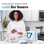 Fit & Fresh Bloomington Lunch Bag for Women - Insulated Large Lunch Box for Work with Containers, Leak-Resistant, Stain-Resistant, Zipper Closure, Tiny Blue Flowers