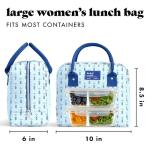 Fit & Fresh Bloomington Lunch Bag for Women - Insulated Large Lunch Box for Work with Containers, Leak-Resistant, Stain-Resistant, Zipper Closure, Tiny Blue Flowers