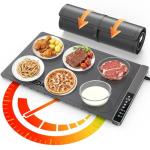 Food Warming Mat with 3-Zone Heating Mode, Redagod Electric Warming Tray with 9 Temperature & 8 Timer Settings, Hook and Roll Up Storage, Portable Countertop Food Heating Mat for Home Daily Use, Gray