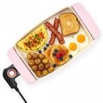 I-Keukenn Small Electric Griddle, 10 Inch Mini Ceramic Non-Stick Electric Skillet with Adjustable Thermostat, 1200W Single Serve Grill for Breakfast, Cooking for Pancakes, Eggs, Sausage, Pink