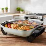 I-Keukenn 12" Ceramic Nonstick Electric Skillet with Tempered Vented Glass Lid, Scratch-Resistant Surface, Cool-Touch Handles, Removable Easy-to-Clean Design, 1200W, Vibrant Green