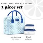 Fit & Fresh Bloomington Lunch Bag for Women - Insulated Large Lunch Box for Work with Containers, Leak-Resistant, Stain-Resistant, Zipper Closure, Tiny Blue Flowers