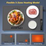 Food Warming Mat with 3-Zone Heating Mode, Redagod Electric Warming Tray with 9 Temperature & 8 Timer Settings, Hook and Roll Up Storage, Portable Countertop Food Heating Mat for Home Daily Use, Gray