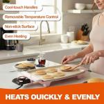 I-Keukenn Small Electric Griddle, 10 Inch Mini Ceramic Non-Stick Electric Skillet with Adjustable Thermostat, 1200W Single Serve Grill for Breakfast, Cooking for Pancakes, Eggs, Sausage, Pink