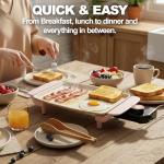 I-Keukenn Small Electric Griddle, 10 Inch Mini Ceramic Non-Stick Electric Skillet with Adjustable Thermostat, 1200W Single Serve Grill for Breakfast, Cooking for Pancakes, Eggs, Sausage, Pink