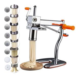 SXSJMY Pasta Maker Machine | Noodle Maker, Steel Pasta Press with 8-Mold for Home Use, Pasta Machine Makes Maccheroni Fettuccine & Tagliolini,30s Fast Press, Pasta Extruder with Cleaning Brush