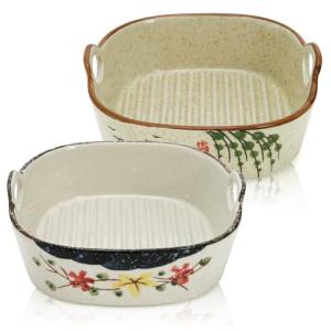 YIMITEE 2 Pack Ceramic Small Casserole Dishes, 7" x 6.5" Baking Dish for Toaster Oven, 20 OZ Deep Lasagna Pan with Handles, Durable Vintage Bakeware Pans for Cake Brownie Kitchen, Microwave Safe