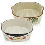 YIMITEE 2 Pack Ceramic Small Casserole Dishes, 7" x 6.5" Baking Dish for Toaster Oven, 20 OZ Deep Lasagna Pan with Handles, Durable Vintage Bakeware Pans for Cake Brownie Kitchen, Microwave Safe