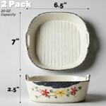 YIMITEE 2 Pack Ceramic Small Casserole Dishes, 7" x 6.5" Baking Dish for Toaster Oven, 20 OZ Deep Lasagna Pan with Handles, Durable Vintage Bakeware Pans for Cake Brownie Kitchen, Microwave Safe