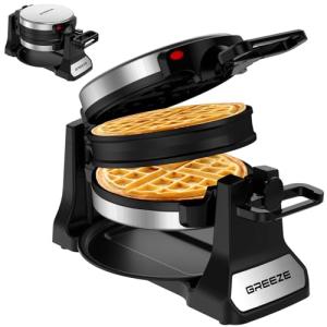 Waffle Maker, Double Belgian Waffle Maker 180°Flip, 1400W Waffle Iron 8 Slices, Rotating & Nonstick Plates with Removable Drip Tray for Easy Clean, Stainless Steel, Locking Buckle & Cool Touch Handle