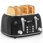 Keenstone Toaster 4 Slice, Retro Stainless Steel Wide Slot Toaster with Dual Independent Controls, 6 Browning Levels, Bagel, Defrost, Reheat & Cancel, Removable Crumb Tray, Black