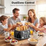 Keenstone Toaster 4 Slice, Retro Stainless Steel Wide Slot Toaster with Dual Independent Controls, 6 Browning Levels, Bagel, Defrost, Reheat & Cancel, Removable Crumb Tray, Black