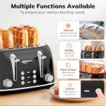 Keenstone Toaster 4 Slice, Retro Stainless Steel Wide Slot Toaster with Dual Independent Controls, 6 Browning Levels, Bagel, Defrost, Reheat & Cancel, Removable Crumb Tray, Black