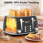 Keenstone Toaster 4 Slice, Retro Stainless Steel Wide Slot Toaster with Dual Independent Controls, 6 Browning Levels, Bagel, Defrost, Reheat & Cancel, Removable Crumb Tray, Black