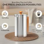 French Press Coffee Maker 304 Stainless Steel 34 Oz Large Double-Walled Insulated French Press Wood Handle 3 Level Filtration System For Kitchen, Camping & Gifting in Premium Box No Plastic