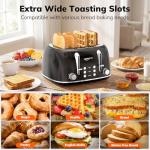 Keenstone Toaster 4 Slice, Retro Stainless Steel Wide Slot Toaster with Dual Independent Controls, 6 Browning Levels, Bagel, Defrost, Reheat & Cancel, Removable Crumb Tray, Black
