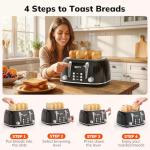 Keenstone Toaster 4 Slice, Retro Stainless Steel Wide Slot Toaster with Dual Independent Controls, 6 Browning Levels, Bagel, Defrost, Reheat & Cancel, Removable Crumb Tray, Black