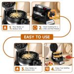 Waffle Maker, Double Belgian Waffle Maker 180°Flip, 1400W Waffle Iron 8 Slices, Rotating & Nonstick Plates with Removable Drip Tray for Easy Clean, Stainless Steel, Locking Buckle & Cool Touch Handle