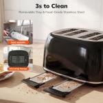 Keenstone Toaster 4 Slice, Retro Stainless Steel Wide Slot Toaster with Dual Independent Controls, 6 Browning Levels, Bagel, Defrost, Reheat & Cancel, Removable Crumb Tray, Black