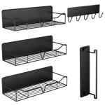 Magnetic Shelves for Washing Machine & Fridge Utentils Rack 5 Pack- Metal Heavy Duty Magnetic Shelf Magnetic Laundry Organizer with Hooks and Towel Holder for Magnetic Laundry Room Storage (Black)