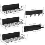 Magnetic Shelves for Washing Machine & Fridge Utentils Rack 5 Pack- Metal Heavy Duty Magnetic Shelf Magnetic Laundry Organizer with Hooks and Towel Holder for Magnetic Laundry Room Storage (Black)