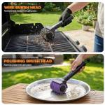 Electric Grill Brush for Outdoor, Electric Grill Cleaner with 2 Heads, 3-Speed & Angle Adjust Cordless BBQ Grill Brush, 150Mins Runtime Grill Cleaning Brush for Outdoor Barbecue Grates