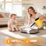 Steam Cleaner, Adjustable Handheld Steam Cleaner for Home, 10s Fast Heat-Up & 450mL Tank, Multi-Surface Portable Steamer for Cleaning Floor/Grout/Car/Kitchen & Bathroom Yellow