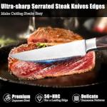 iutgin Steak Knives Set of 4, 4.5 Inch Serrated Razor-Sharp Durable Steak Knife, Japanese Stainless Steel Steak Knives Set with Ergonomic Wood Handle and Gift Box