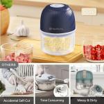 Mini Food Processor Cordless, 250ml Small Garlic Chopper 1 Cup, Battery USB Rechargeable Electric Food Chopper Wireless, Portable Vegetable Meat Blender Kitchen Mixer for Onion, Salad, Baby Food(Blue)