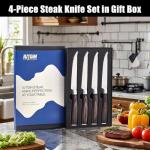 iutgin Steak Knives Set of 4, 4.5 Inch Serrated Razor-Sharp Durable Steak Knife, Japanese Stainless Steel Steak Knives Set with Ergonomic Wood Handle and Gift Box
