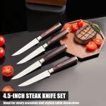 iutgin Steak Knives Set of 4, 4.5 Inch Serrated Razor-Sharp Durable Steak Knife, Japanese Stainless Steel Steak Knives Set with Ergonomic Wood Handle and Gift Box
