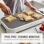 Martha Stewart 12” x 22” Electric Griddle, XL Ceramic Nonstick Flat Top Cooking Surface, Adjustable Temperature Dial, Drip Tray, Dishwasher Safe, 1500W Fast Even Heating, Pancakes & Eggs, Linen White