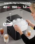 ICYGLEE Nugget Ice Maker Countertop with Handle, Ready in 4 Mins, Max 40lbs/24H, Chewable Ice, Self-Cleaning, Portable Sonic Ice Maker with Basket and Scoop, for Home/Party/RV/Camping (Black)