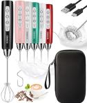 YUSWKO Rechargeable Milk Frother Handheld Frother Wand Drink Mixer for Coffee, Electric Whisk 3 Speed Adjustable, Coffee Foamer Maker with 3 Stainless Whisks Ideal Stirrers for Travel - Black