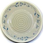 BonCera, All-in-one Premium Ceramic Garlic Grater Plate 4-Piece Set - Classic Flower Line on White Design - For Garlic, Ginger, Chocolate, and more! - Comes with 5.25" Plate, Peeler, Brush, and Stand