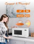 Commercial Chef 0.7 Cu. Ft. Countertop Microwave Oven, Touch Controls with Digital LED Display, 700W Small Microwave with 10” Turntable Plate, Push Button Door, 10 Power Levels, CHM7MW, White