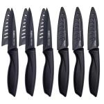EMERZ Paring Knife with Cover Sheath, Black,3.5 Inch Stainless Steel Fruit and Vegetable Knife, Paring Knives Set of 6, Ultra Sharp Small Kitchen Knife with PP Plastic Ergonomic Handle.