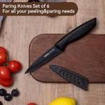 EMERZ Paring Knife with Cover Sheath, Black,3.5 Inch Stainless Steel Fruit and Vegetable Knife, Paring Knives Set of 6, Ultra Sharp Small Kitchen Knife with PP Plastic Ergonomic Handle.