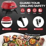Outvita Indoor/Outdoor Electric Grill, 1600W Portable Removable Stand Grill with Double Layer Design for Countertops, BBQ, Patio & Backyard (Red)