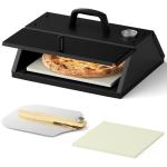 Pizza Oven for Grill, Grill Top Pizza Oven Kit with 12-inch Pizza Stone, Foldable Pizza Peel and Built-in Thermometer, Portable Outdoor Pizza Oven for Gas and Charcoal Grills