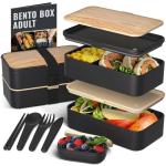 Bentoheaven Premium Bento Box Adult Lunch Box with Compartments for Women & Men, Set of Utensil & Chopsticks & Dip Container, Cute Japanese Kids Bento Lunch Box, Microwavable (Symph Onyx)