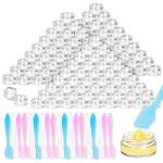 MotBach 200 Pack 5g Plastic Jars with Lids, 5ml Round Clear Cosmetic Containers Makeup Jars, 5gram Travel Size Container Jar with Spatulas for Makeup Sample Lotion Cream Ointment Salve Balm Powder