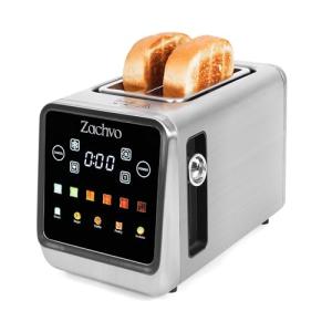 Zachvo 2 Slice Toaster with Smart Touchscreen & Digital Countdown Timer, 1.5" Wide Slot Toaster for Bagels & Bread, 6 Shade Settings, Memory, Defrost & Reheat, Slim Stainless Steel Design for Kitchen