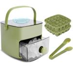 Ice Cube Tray with Lid & Bin Ice Maker Ice Trays for Freezer Ice Container- Reusable Ice Mold for Whiskey, Cocktail, Coffee, Beer Drinks with Ice Trays Ice Tongs (Green)