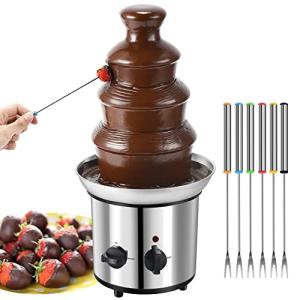 Chocolate Fountain, 4 Tiers Electric Melting Machine Chocolate Fondue Fountain Set with 4pcs Stainless Steel Forks, 4-Pound Capacity for Nacho Cheese, BBQ Sauce, Ranch
