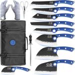 XYJ Kitchen Knife Set with Bag, High-Carbon Steel Forged Blades, Full Tang Knives, Meat Cleaver Butcher, Slicing Cooking Chef Knife, Pakkawood Handle, Includes Honing Steel, Scissors, Gloves