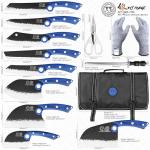 XYJ Kitchen Knife Set with Bag, High-Carbon Steel Forged Blades, Full Tang Knives, Meat Cleaver Butcher, Slicing Cooking Chef Knife, Pakkawood Handle, Includes Honing Steel, Scissors, Gloves