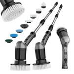 Electric Spin Scrubber with 3 Speed, Adjustable Extension Handle, 8 Brush Heads,Cordless Power Cleaning Brush for Bathroom, Tile, Kitchen-Grey