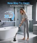 Electric Spin Scrubber with 3 Speed, Adjustable Extension Handle, 8 Brush Heads,Cordless Power Cleaning Brush for Bathroom, Tile, Kitchen-Grey